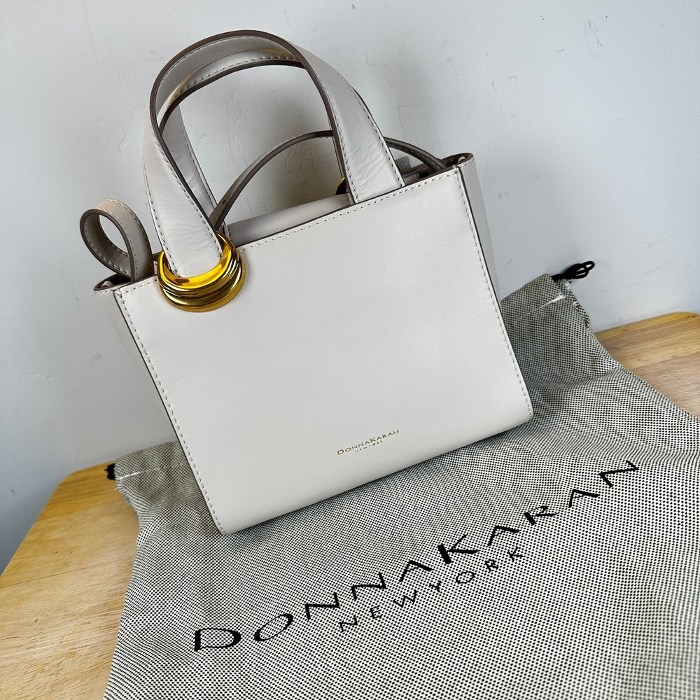 Donna Karan Hewlett Leather Crossbody Mini Satchel Tote Handbag Sand DA4EK1AV